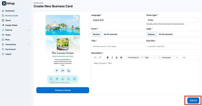 Använda HiHup för AI-genererade visitkort 6