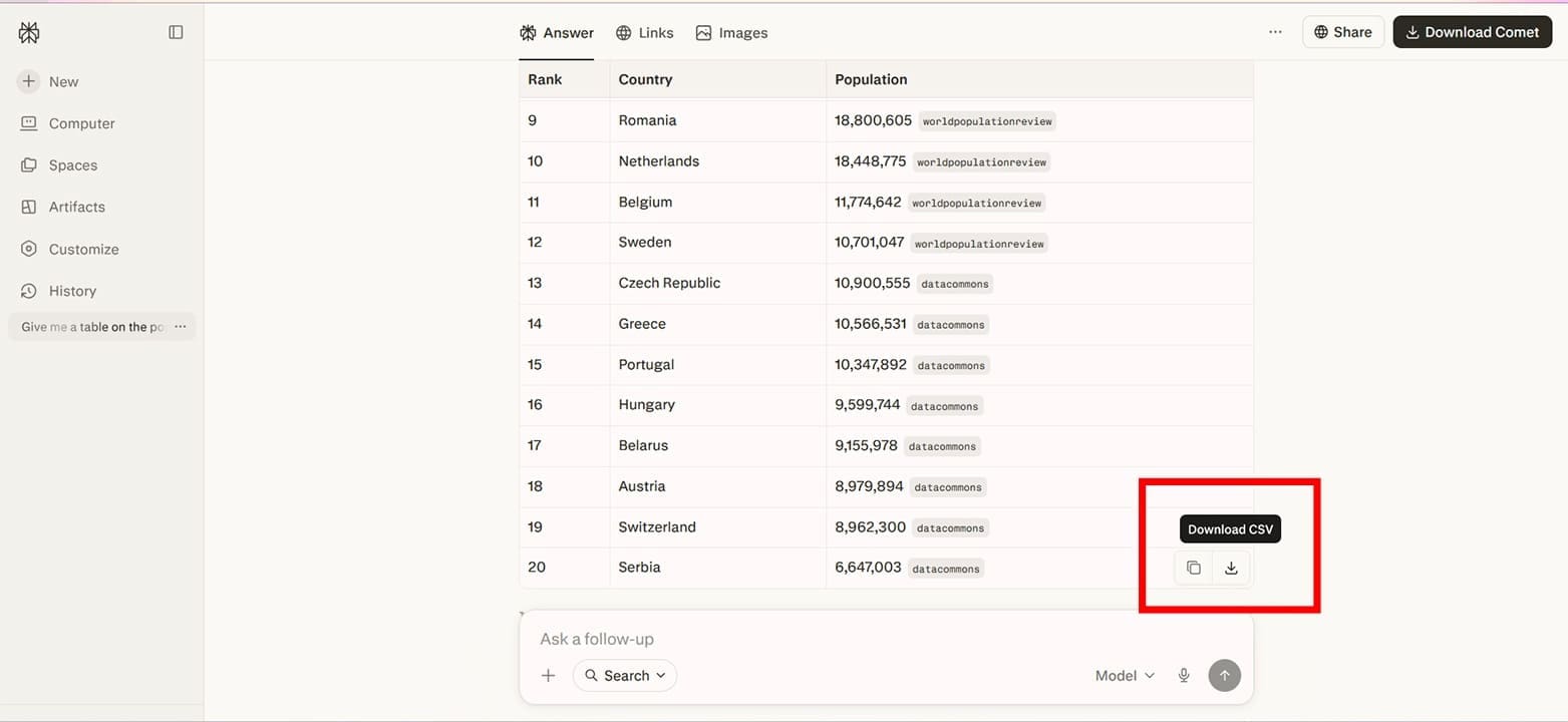 Hur man enkelt kopierar information och tabeller från Perplexity AI 6