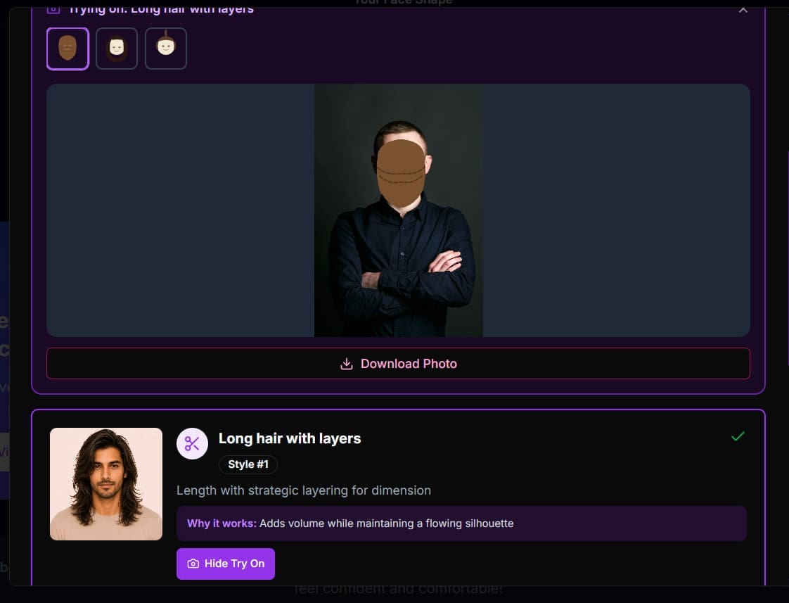 Förhandsgranska de bästa frisyrerna för din ansiktsform med FaceShapeDetector AI 4